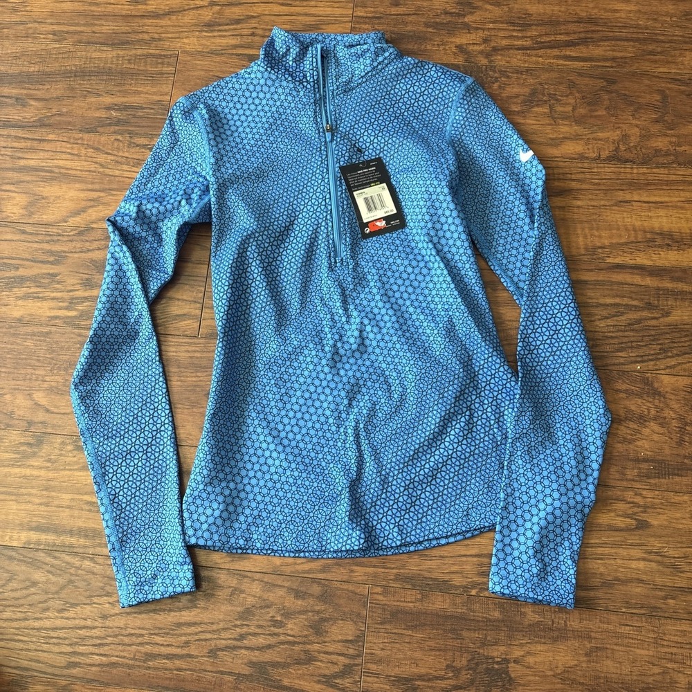 Nike Pro Dri-Fit Women's XS Pullover‎ Top 1/4 Half Zip Blue Geometric